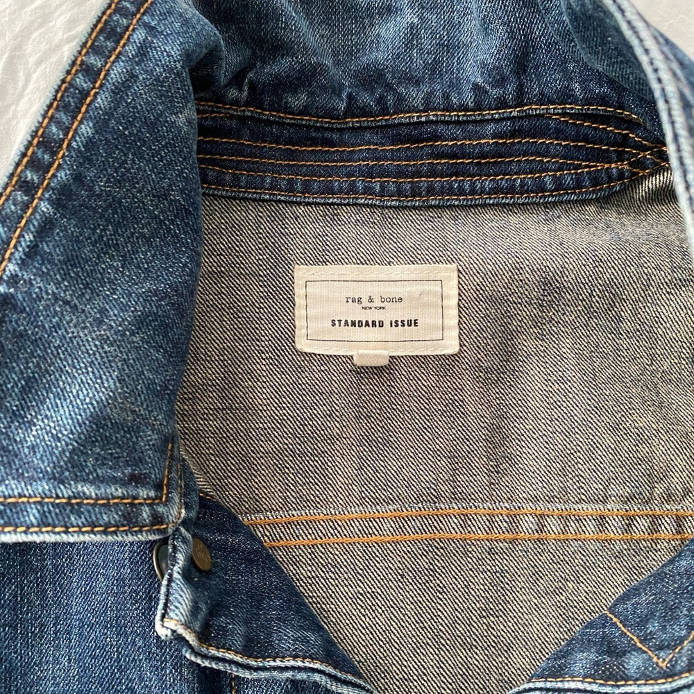 rag & bone Men's Denim Trucker Jacket in Dark Blue - Picture 3 of 12